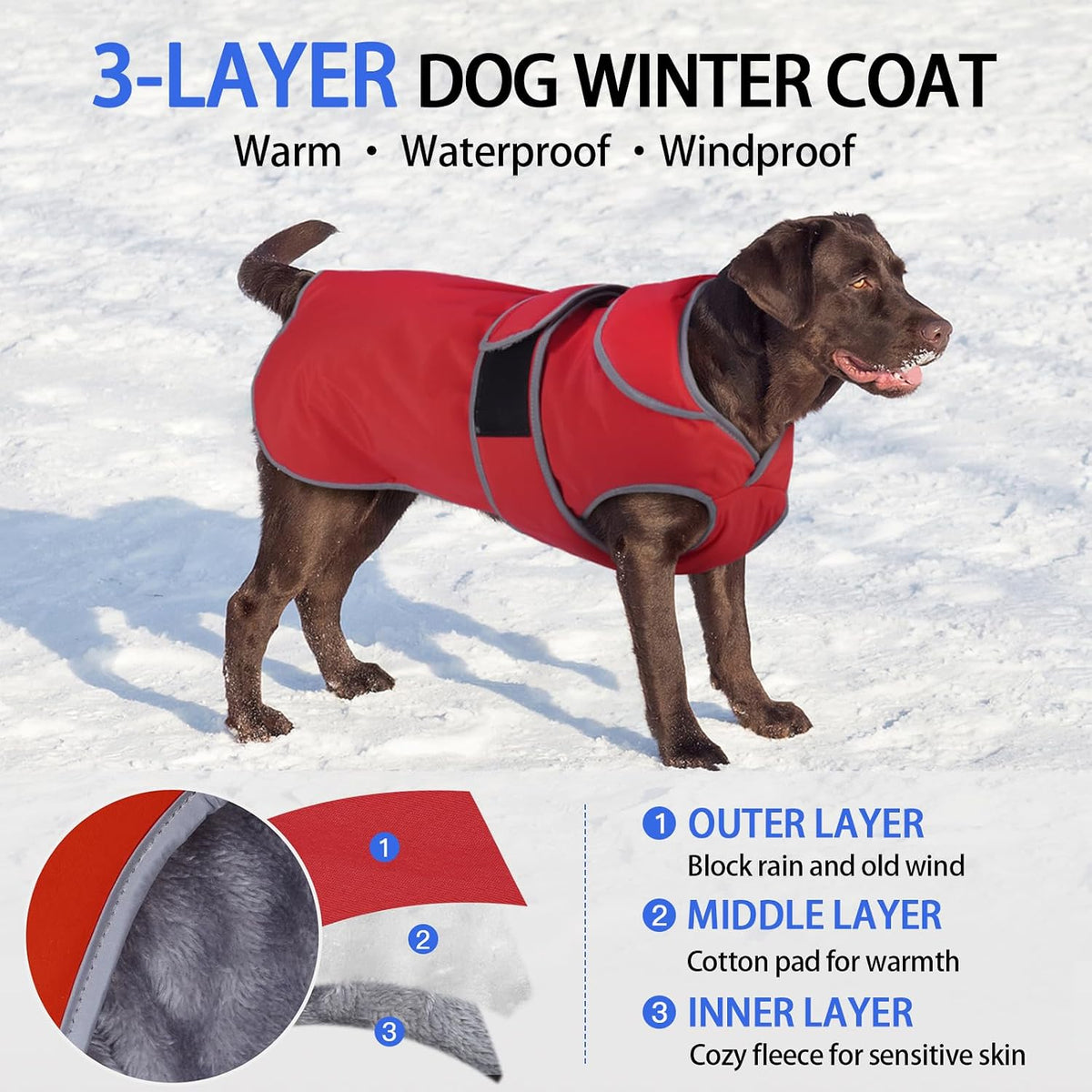 Warm Dog Coat Waterproof Winter Dog Jacket, S, Red