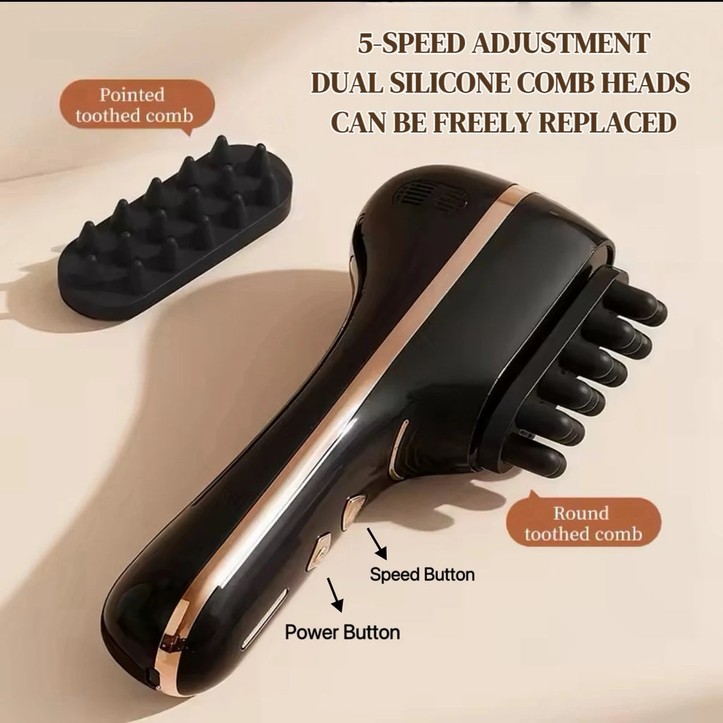 Electric Scalp Massage Comb 5-Speed Dual Silicone Head High Frequency Vibration Anti Hair Loss Hair Growth Scalp Massager