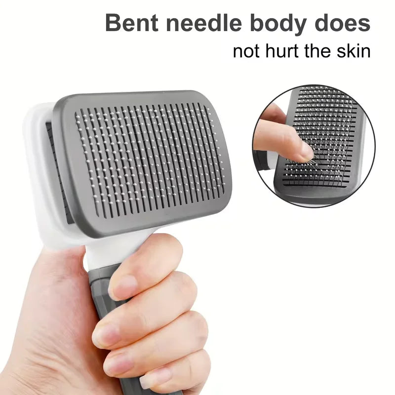 Self-Cleaning Pet Brush,One-Click Hair Removal, Round Tip Slicker for Dogs & Cats, Anti-Slip Handle, Removes Loose Fur & Tangles