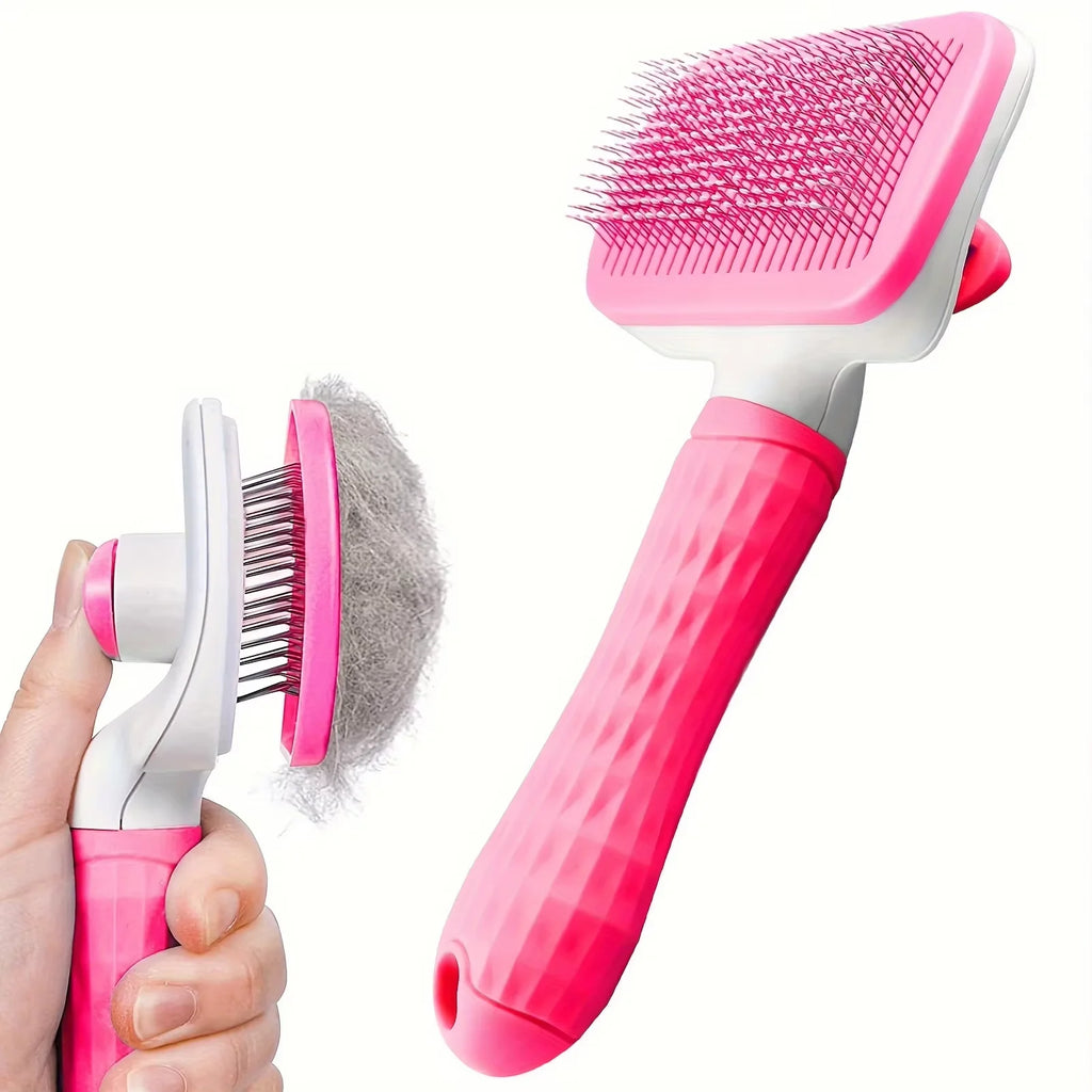 Self-Cleaning Pet Brush,One-Click Hair Removal, Round Tip Slicker for Dogs & Cats, Anti-Slip Handle, Removes Loose Fur & Tangles
