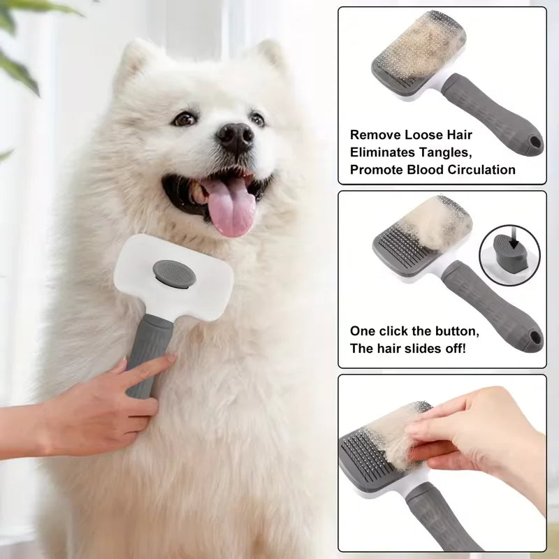Self-Cleaning Pet Brush,One-Click Hair Removal, Round Tip Slicker for Dogs & Cats, Anti-Slip Handle, Removes Loose Fur & Tangles