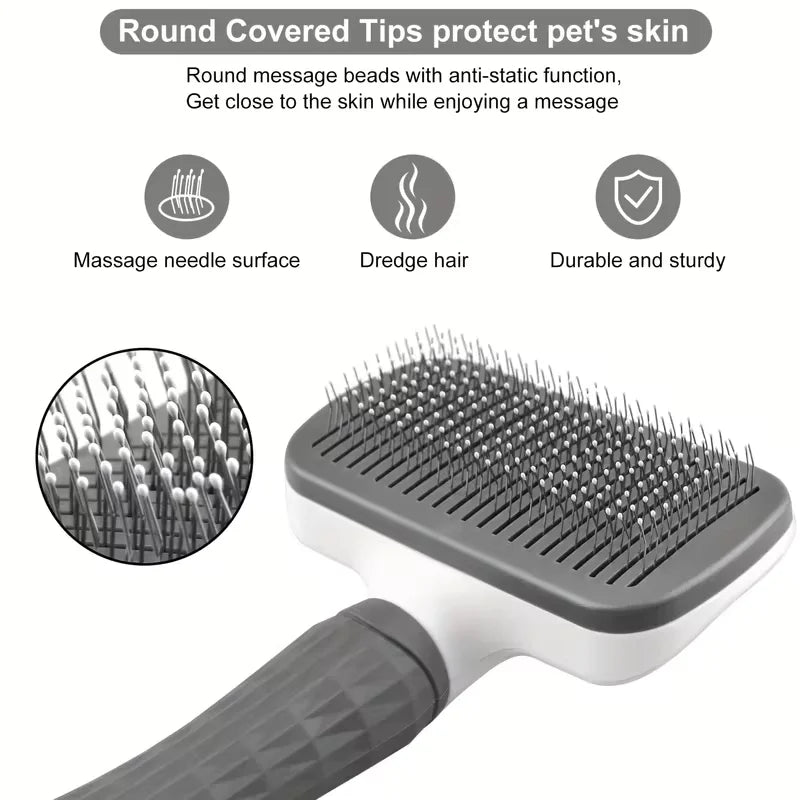 Self-Cleaning Pet Brush,One-Click Hair Removal, Round Tip Slicker for Dogs & Cats, Anti-Slip Handle, Removes Loose Fur & Tangles