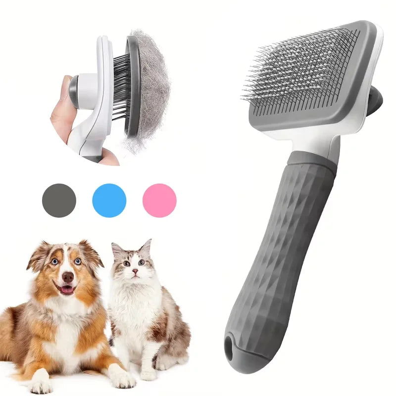 Self-Cleaning Pet Brush,One-Click Hair Removal, Round Tip Slicker for Dogs & Cats, Anti-Slip Handle, Removes Loose Fur & Tangles